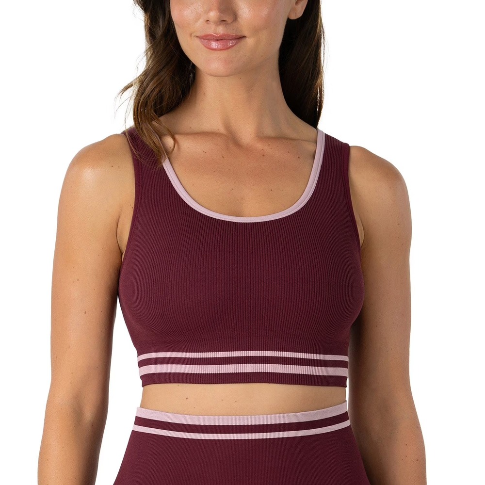 Penn Womens Seamless Reversible Sports Bra Burgundy Pink Stripe XL NWT